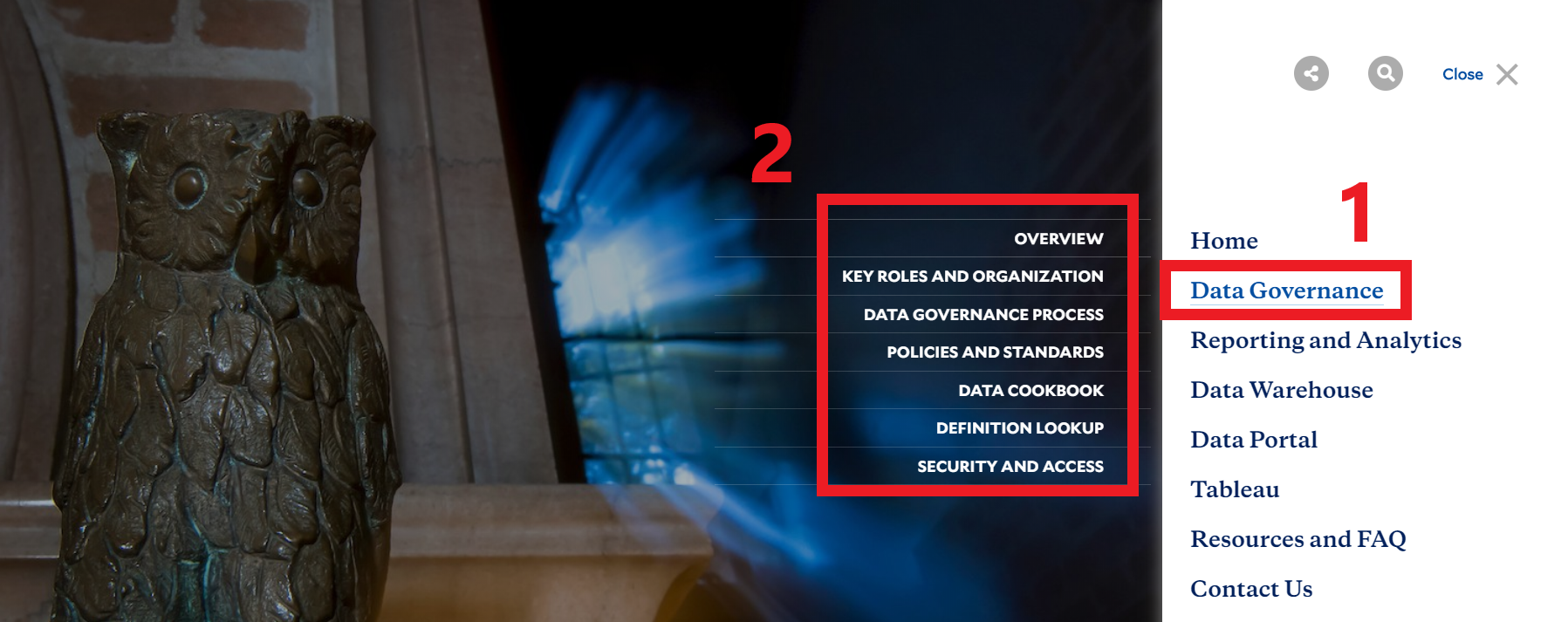 To reveal pages contained in a menu item, click on the parent menu item, then click on the child page on the left of it.