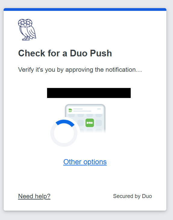 Duo Mobile authentication prompt for completing Rice sign-in