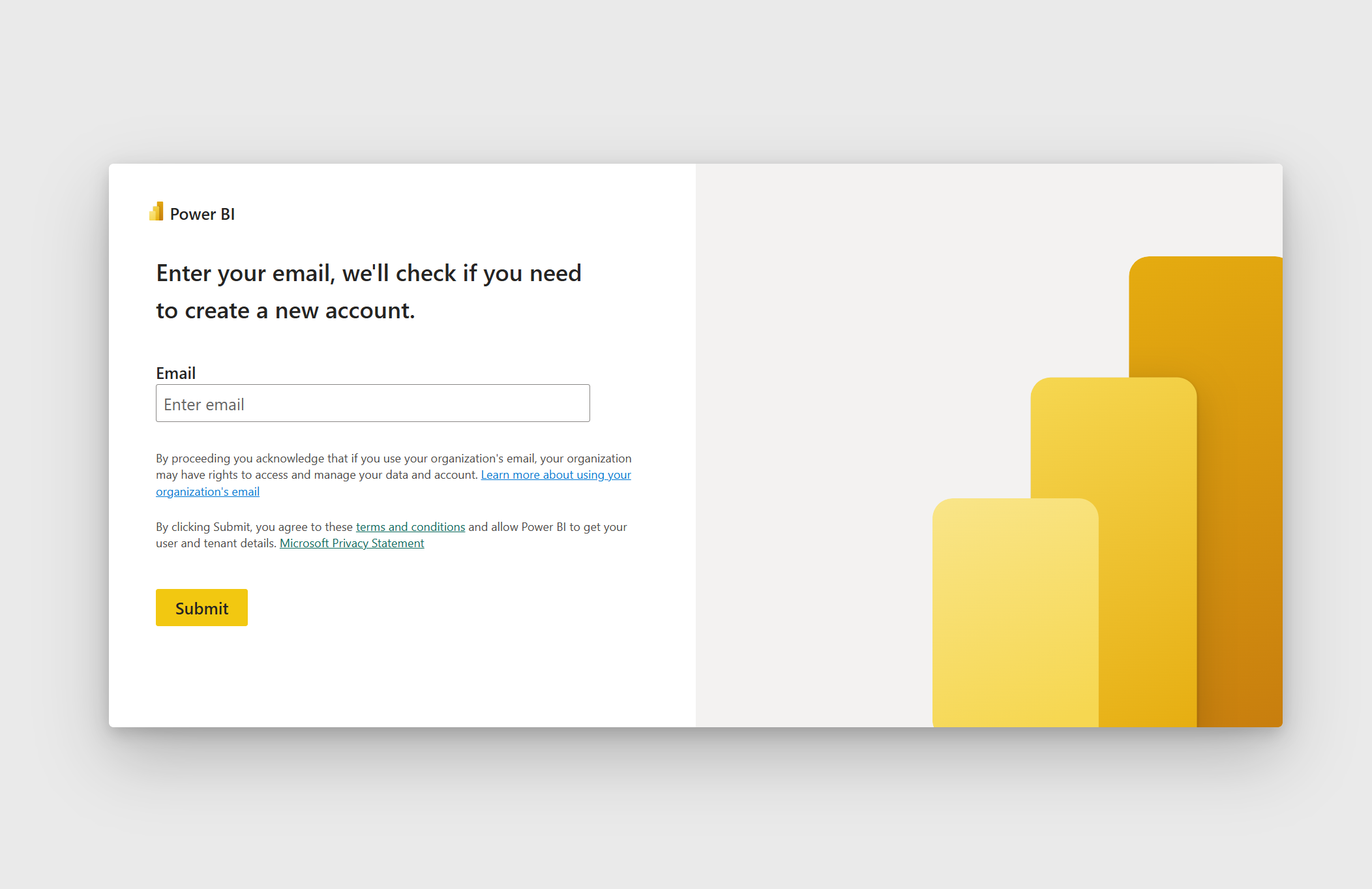 Power BI sign-in screen for entering a Rice NetID email address